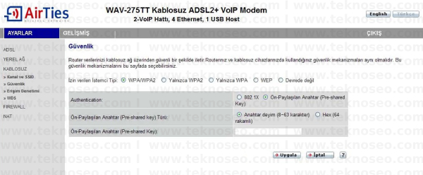 HAVA-275TT Arayüz Giriş Parolası, Havalar WAV-275TT Modem Kurulumu, Havalar WAV-275TT Kablosuz Ayarlar, Hava Durumları WAV-275TT Sıfırlama